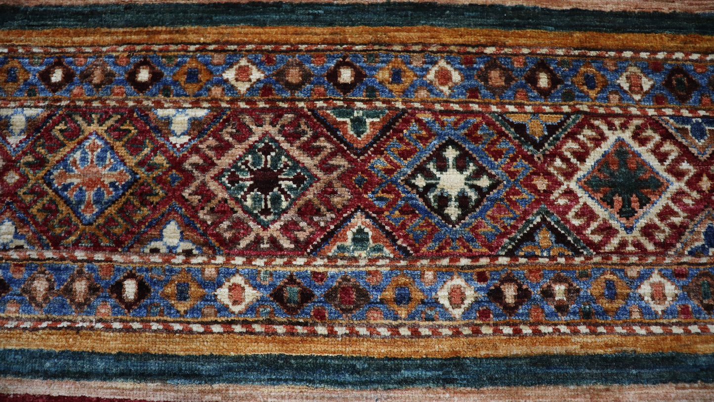 6x8 ft Afghan Area Rug, Multicolor Striped Hand Knotted Wool Traditional Carpet For Living Room, Bedroom Rug, Dining Table Rug, Tribal Rug