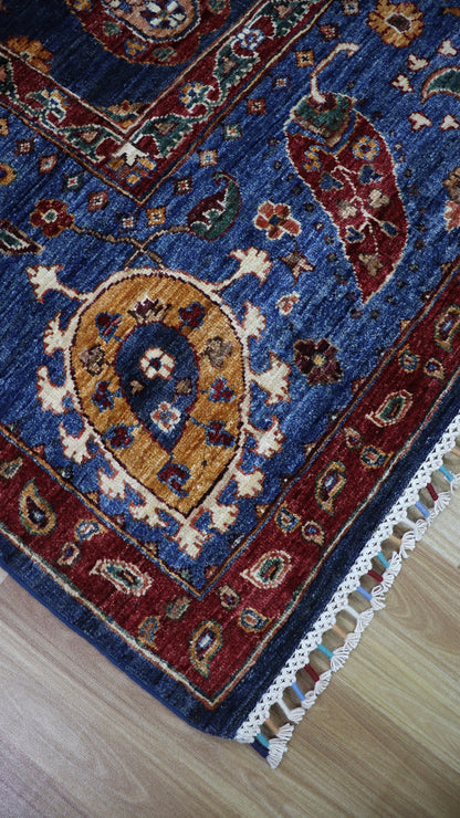 6x8 ft Gabbeh Area Rug, Blue Afghan Hand Knotted Wool Traditional Carpet, Rugs For Living Room, Bedroom Rug, Dining Table Rug, Floral Rug