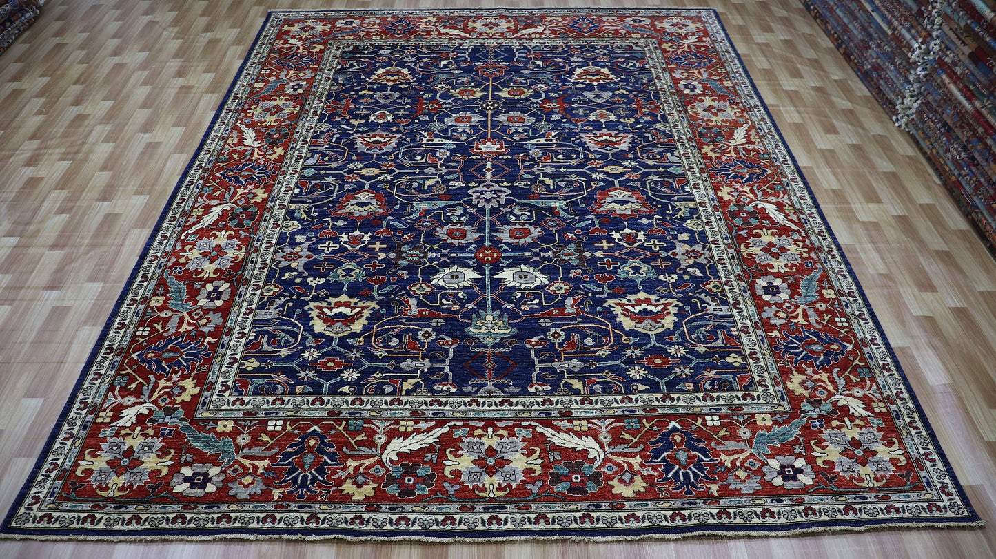 9x12 Ft Bidjar Floral Large Area Rug, Blue Persian Hand Knotted Wool Traditional Carpet, Rugs For Living Room, Bedroom Rug, Dining Table Rug