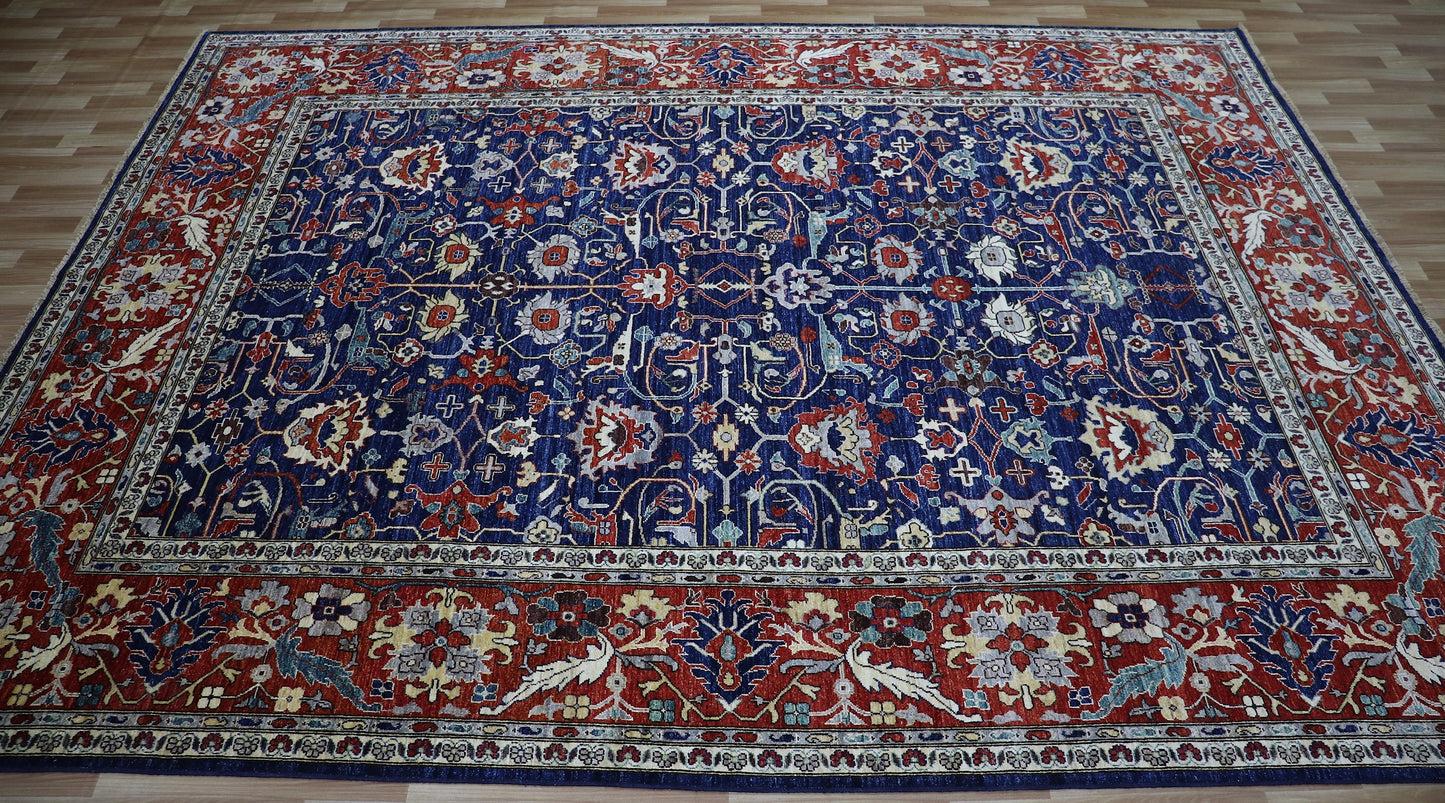 9x12 Ft Bidjar Floral Large Area Rug, Blue Persian Hand Knotted Wool Traditional Carpet, Rugs For Living Room, Bedroom Rug, Dining Table Rug