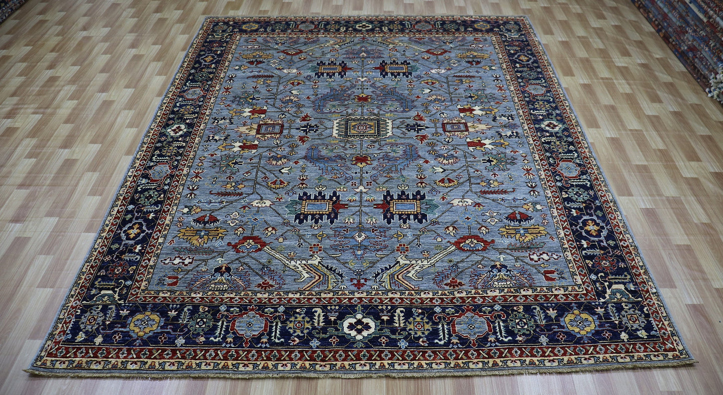 8x10 Ft Heriz Serapi Area Rug, Blue Persian Hand Knotted Wool Traditional Carpet, Rugs For Living Room, Bedroom Rug, Dining Table Rug Carpet