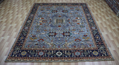 8x10 Ft Heriz Serapi Area Rug, Blue Persian Hand Knotted Wool Traditional Carpet, Rugs For Living Room, Bedroom Rug, Dining Table Rug Carpet