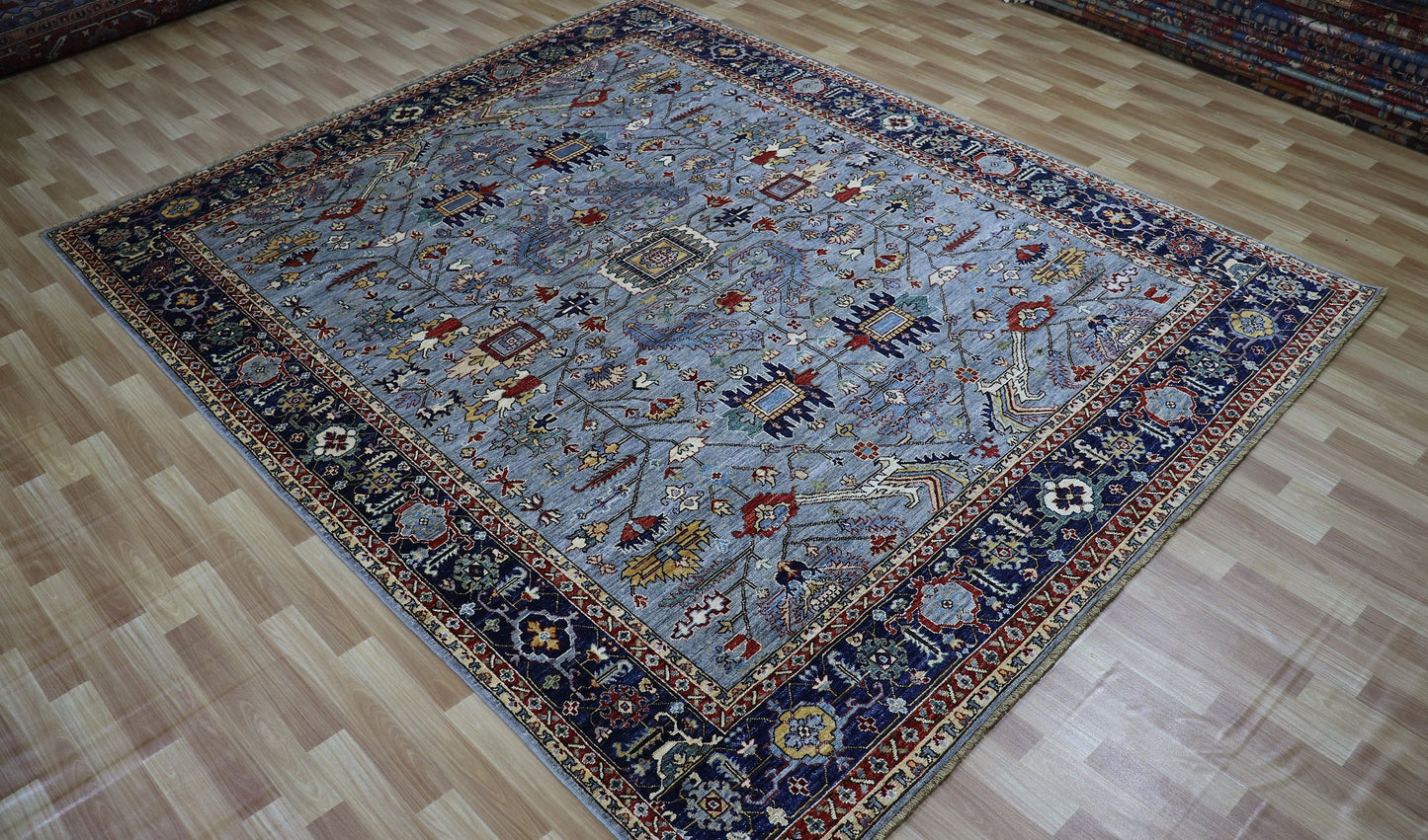 8x10 Ft Heriz Serapi Area Rug, Blue Persian Hand Knotted Wool Traditional Carpet, Rugs For Living Room, Bedroom Rug, Dining Table Rug Carpet