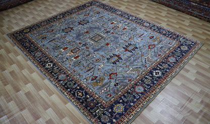 8x10 Ft Heriz Serapi Area Rug, Blue Persian Hand Knotted Wool Traditional Carpet, Rugs For Living Room, Bedroom Rug, Dining Table Rug Carpet