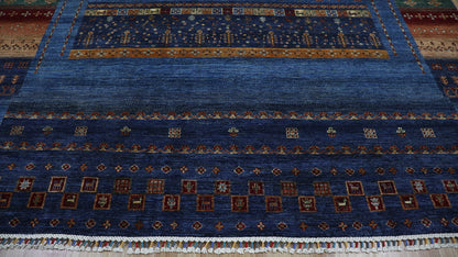 9x12 ft Gabbeh Area Rug, Blue Persian Tribal Hand Knotted Wool Traditional Carpet, Rugs For Living Room, Bedroom Rug, Dining Table Rug