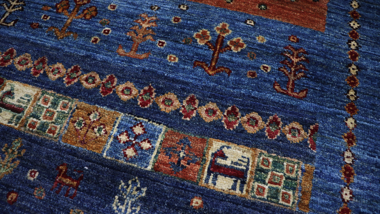 9x12 ft Gabbeh Area Rug, Blue Persian Tribal Hand Knotted Wool Traditional Carpet, Rugs For Living Room, Bedroom Rug, Dining Table Rug