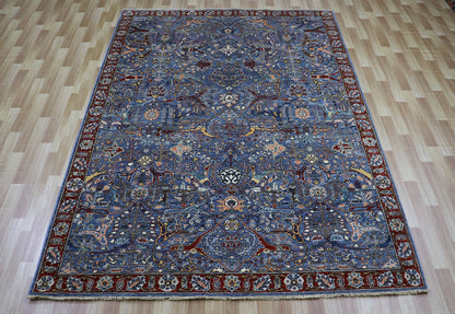 6x9 ft Arabesque Bidjar Area Rug, Blue Red Afghan Hand Knotted Wool Traditional Carpet, Rugs For Living Room, Bedroom Rug, Dining Table Rug