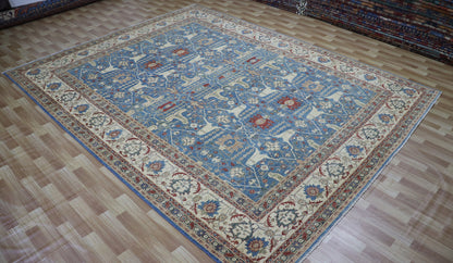 9x12 Ft Bidjar Persian Style Area Rug, Blue Beige Hand Knotted Wool Traditional Carpet, Rugs For Living Room, Bedroom Rug, Dining Table Rug,