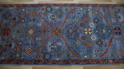 10 ft Persian Style Oriental Runner Rug, Blue Hand Knotted Wool Traditional Carpet, Rugs For Entryway, Foyer Rug, Hallway Rug, Kitchen Rug