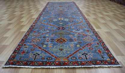 10 ft Persian Style Oriental Runner Rug, Blue Hand Knotted Wool Traditional Carpet, Rugs For Entryway, Foyer Rug, Hallway Rug, Kitchen Rug