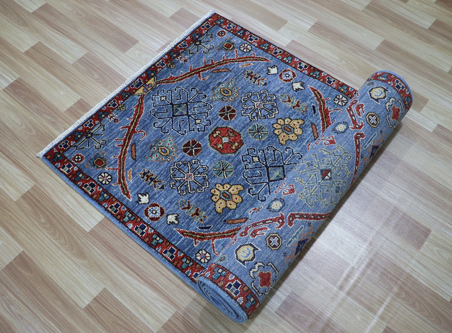 10 ft Persian Style Oriental Runner Rug, Blue Hand Knotted Wool Traditional Carpet, Rugs For Entryway, Foyer Rug, Hallway Rug, Kitchen Rug