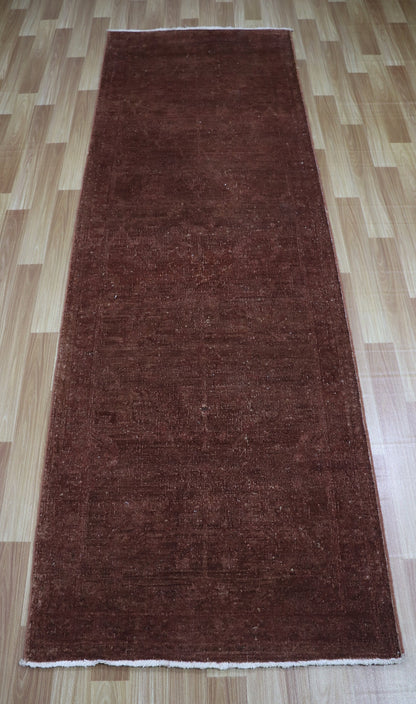 8 ft Afghan Abstract Runner Rug, Brown Hand Knotted Wool Transitional Carpet, Rug For Entryway, Hallway Rug, Foyer Runner Rug, Kitchen Rug