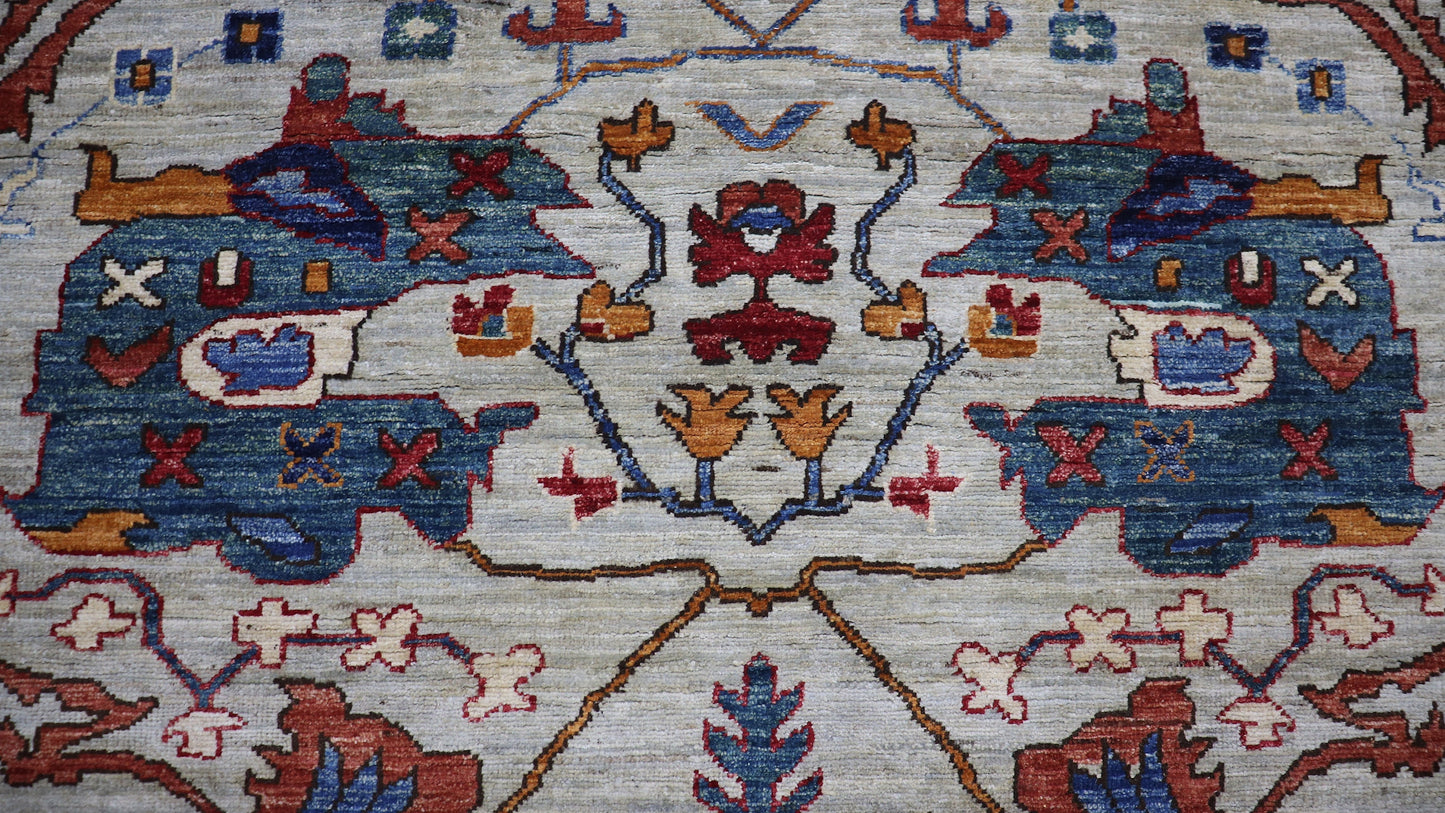 12x15 ft Persian Style Bidjar Area Rug, Beige Blue Hand Knotted Wool Traditional Carpet, Rugs For Living Room, Bedroom Rug, Dining Table Rug