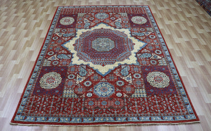 6x9 ft Turkish Mamluk Area Rug, Red Medallion Hand Knotted Wool Traditional Carpet, Rugs For Living Room, Bedroom Rug, Dining Table Rug,