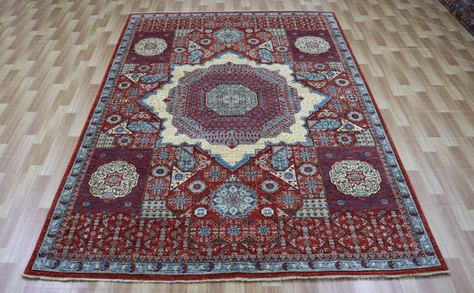 6x9 ft Turkish Mamluk Area Rug, Red Medallion Hand Knotted Wool Traditional Carpet, Rugs For Living Room, Bedroom Rug, Dining Table Rug,