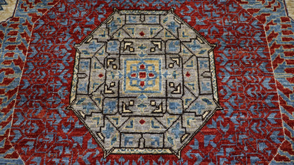 6x9 ft Turkish Mamluk Area Rug, Red Medallion Hand Knotted Wool Traditional Carpet, Rugs For Living Room, Bedroom Rug, Dining Table Rug,