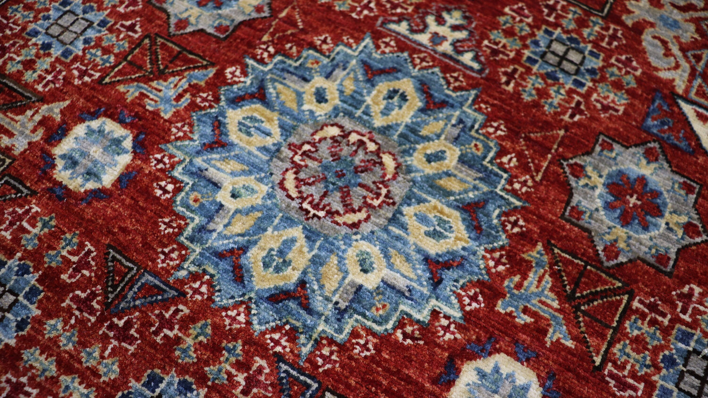 6x9 ft Turkish Mamluk Area Rug, Red Medallion Hand Knotted Wool Traditional Carpet, Rugs For Living Room, Bedroom Rug, Dining Table Rug,