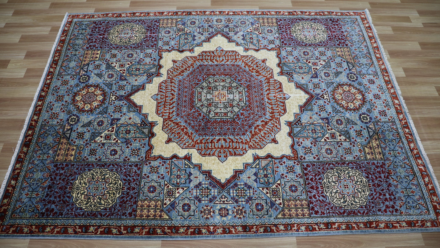 5x7 Ft Traditional Mamluk Area Rug, Blue Afghan Hand Knotted Wool Medallion Carpet, Rugs For Living Room, Bedroom Rug, Dining Table Rug