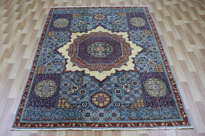 5x7 Ft Traditional Mamluk Area Rug, Blue Afghan Hand Knotted Wool Medallion Carpet, Rugs For Living Room, Bedroom Rug, Dining Table Rug