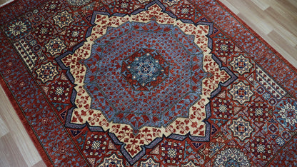 5x7 Ft Mamluk Area Rug, Red Afghan Hand Knotted Wool Traditional Carpet, Rugs For Living Room, Bedroom Rug, Dining Table Rug, Medallion Rug