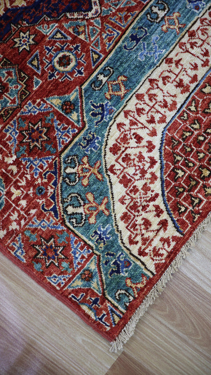 10 Ft Turkish Mamluk Runner Rug, Red Afghan Hand Knotted Wool Traditional Carpet, Rugs For Entryway, Hallway Rug, Kitchen Rug, Medallion Rug