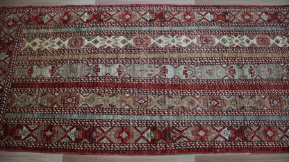 6 Ft Turkish Shawl Runner Rug, Red Hand Knotted Wool Traditional Rectangle Carpet, Rugs For Entryway, Hallway Rug, Kitchen Rug, Striped Rug