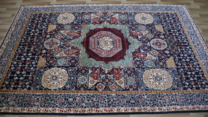 6x9 Ft Medallion Mamluk Area Rug, Blue Afghan Hand Knotted Wool Traditional Area Carpet, Rugs For Living Room, Bedroom Rug, Dining Table Rug