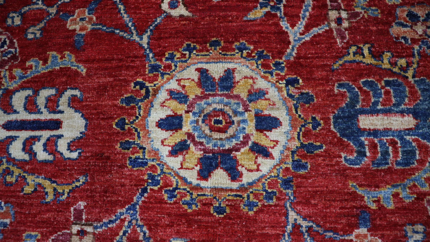 4x6 ft Floral Area Rug, Red Afghan Hand Knotted Natural Wool Traditional Carpet, Rug For Living Room, Bedroom Rug, Kitchen Rug, Entryway Rug