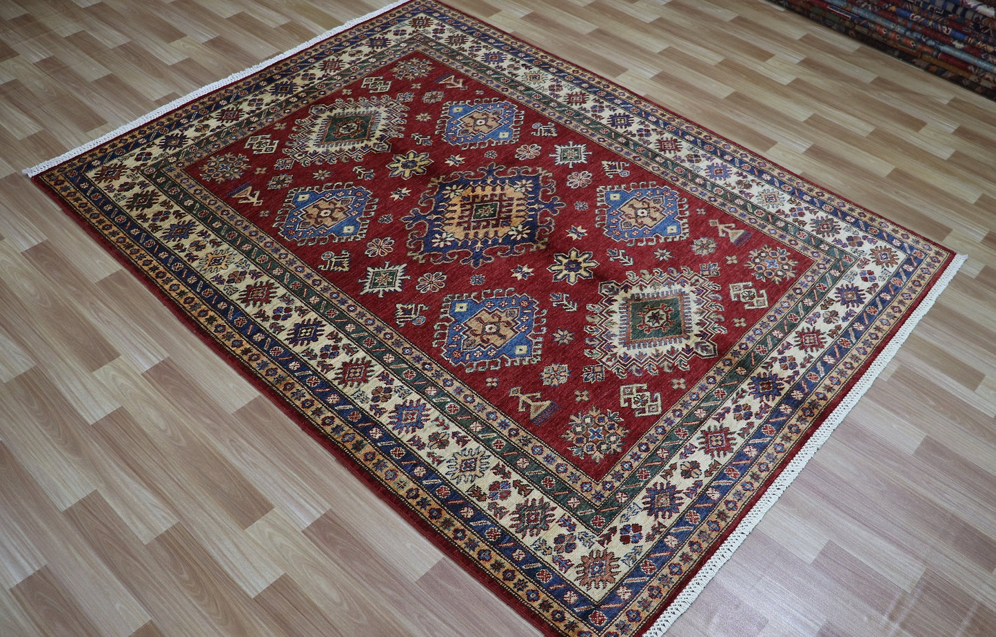 5x7 ft Kazak Oriental Area Rug, Red Afghan Hand Knotted Low Pile Wool Traditional Carpet, Rugs For Living Room, Bedroom Rug, Kids Room Rug