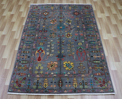 4x6 Ft Gray Bidjar Area Rug, Afghan Hand Knotted Wool Traditional Carpet, Rugs For Living Room, Bedroom Rug, Kitchen Rug, Floral Design Rug