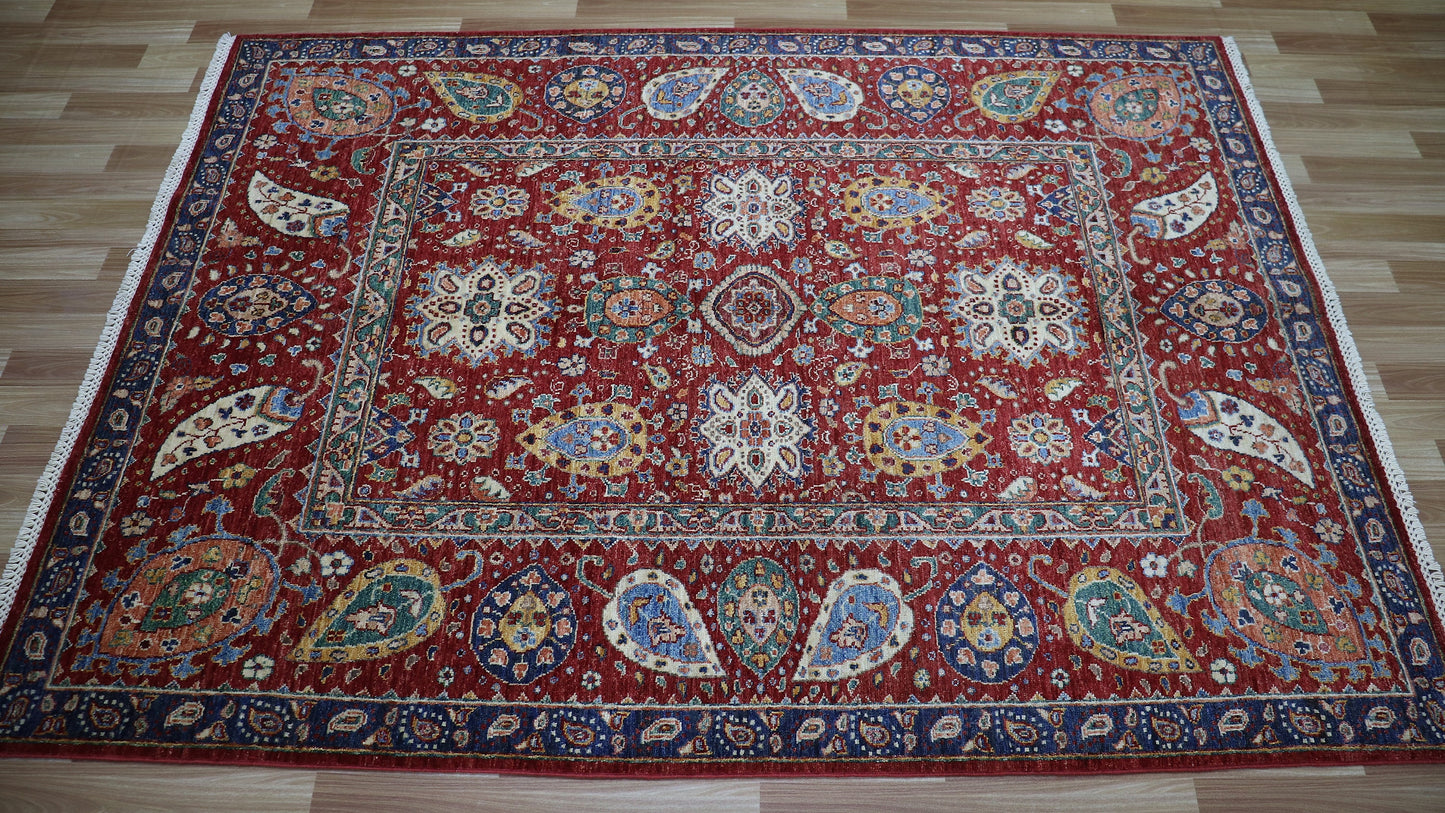 5x7 Ft Red Floral Area Rug, Afghan Hand Knotted Wool Traditional Carpet, Rugs For Living Room, Bedroom Rug, Dining Table Rug, Kitchen Rug