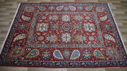 5x7 Ft Red Floral Area Rug, Afghan Hand Knotted Wool Traditional Carpet, Rugs For Living Room, Bedroom Rug, Dining Table Rug, Kitchen Rug