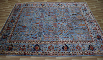 8x10 Ft Tree Tribal Area Rug, Blue Floral Afghan Hand Knotted Wool Traditional Carpet, Rugs For Living Room, Bedroom Rug, Dining Table Rug