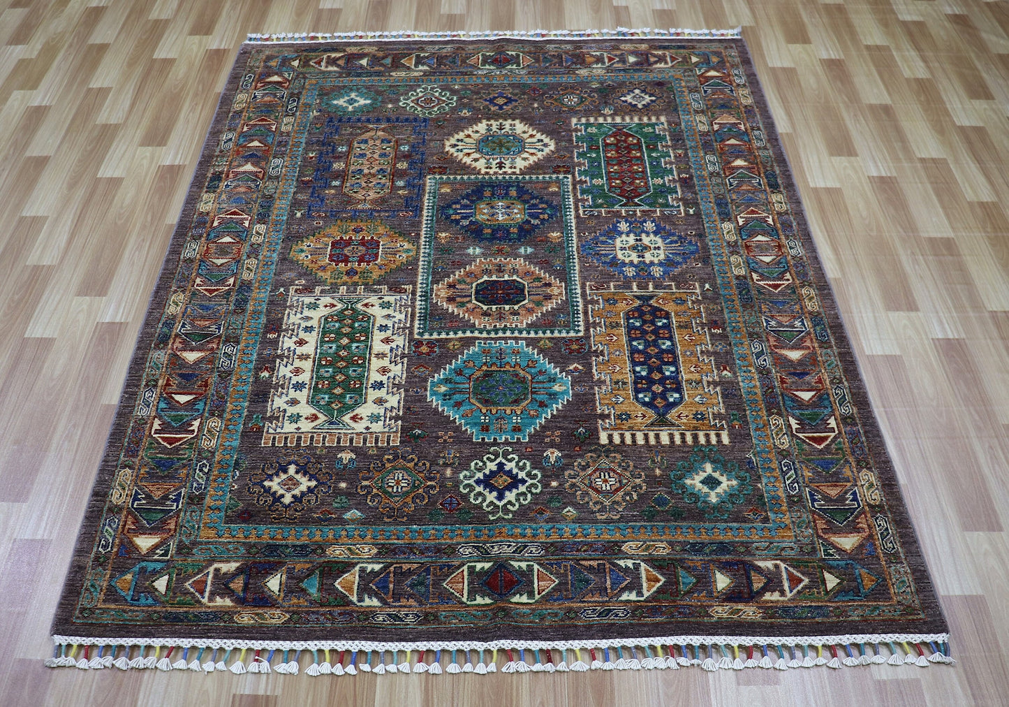 5x7 ft Brown Baluch Area Rug, Afghan Hand Knotted Wool Traditional Carpet, Rug For Living Room, Bedroom Rug, Dining Table Rug, Geometric Rug