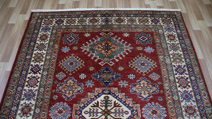 5x7 ft Traditional Kazak Area Rug, Red Afghan Hand Knotted Wool Carpet, Rugs For Living Room, Bedroom Rug, Dining Table Rug, Kitchen Rug