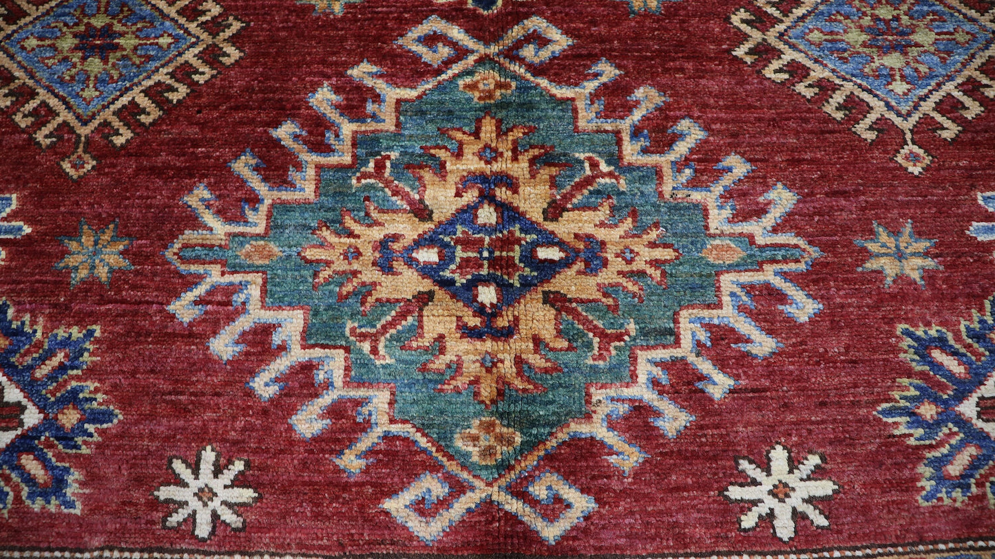 5x7 ft Traditional Kazak Area Rug, Red Afghan Hand Knotted Wool Carpet, Rugs For Living Room, Bedroom Rug, Dining Table Rug, Kitchen Rug