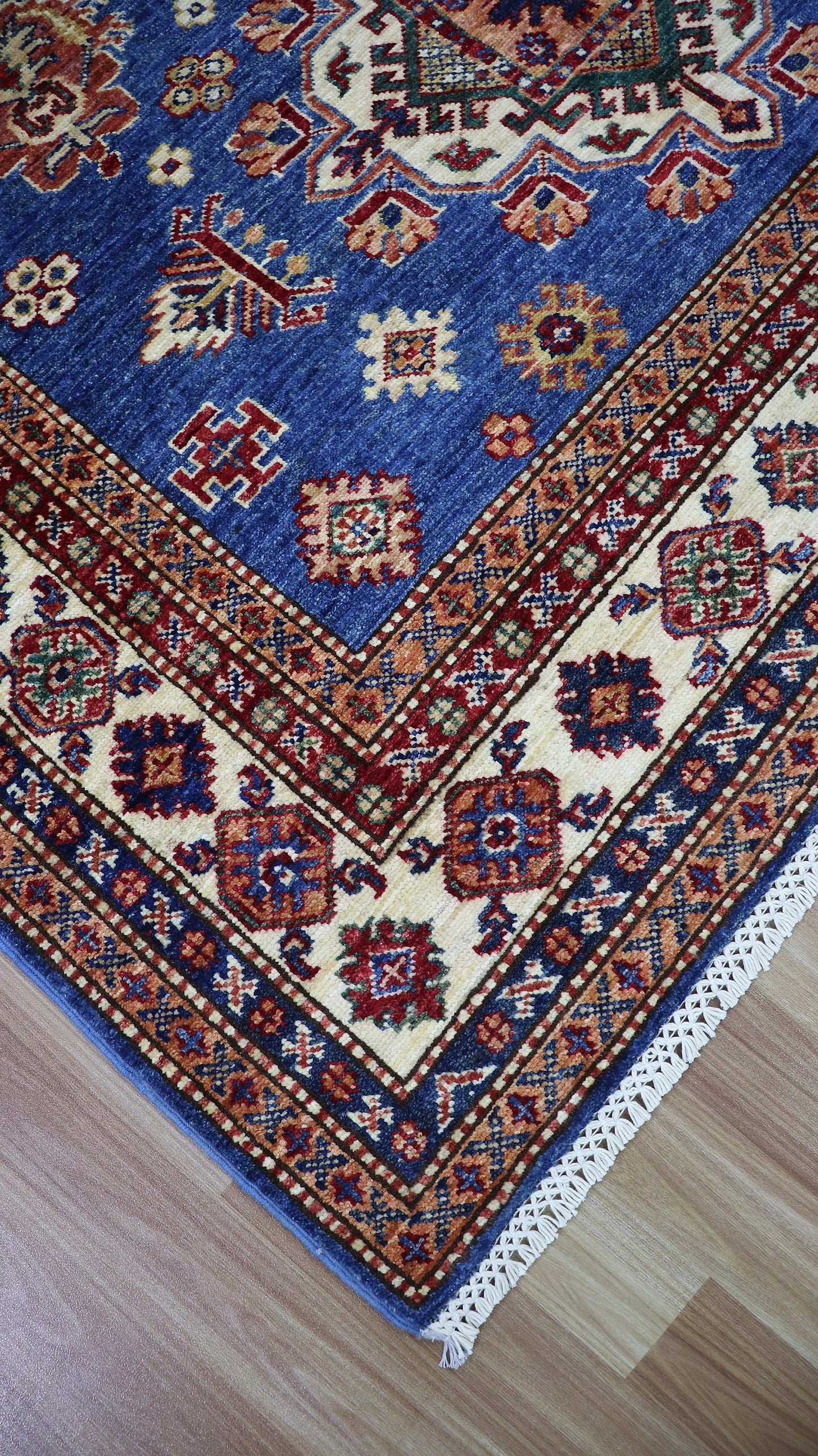 5x7 ft Geometric Area Rug, Blue Afghan Hand Knotted Wool Traditional Carpet, Rug For Living Room, Bedroom Rug, Dining Table Rug, Kitchen Rug