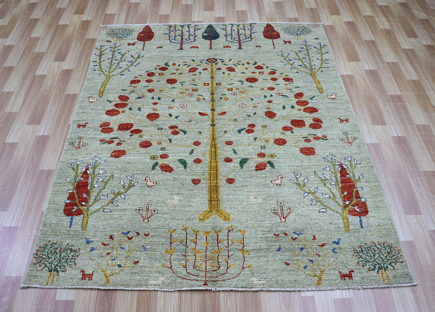 5x6 Ft Tree Tribal Area Rug, Afghan Hand Knotted Wool Traditional Carpet, Rugs For Living Room, Bedroom Rug, Dining Table Rug, Kitchen Rug