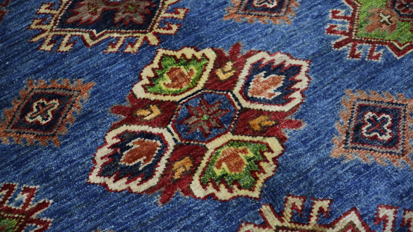 5x7 ft Blue Kazak Area Rug, Afghan Hand Knotted Wool Traditional Carpet, Rugs For Living Room, Bedroom Rug, Dining Table Rug, Handmade Gift