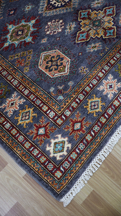 5x7 ft Kazak Area Rug, Gray Afghan Hand Knotted Wool Traditional Carpet, Rugs For Living Room, Bedroom Rug, Dining Table Rug, Kitchen Rug