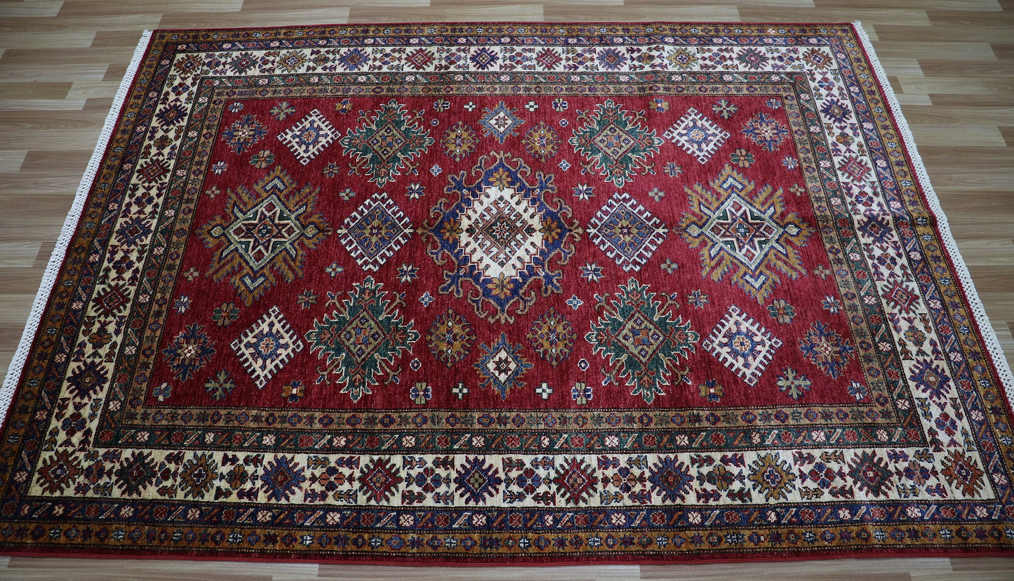 5x7 ft Red Oriental Area Rug, Afghan Hand Knotted Wool Traditional Carpet, Rugs For Living Room, Bedroom Rug, Dining Table Rug, Office Rug