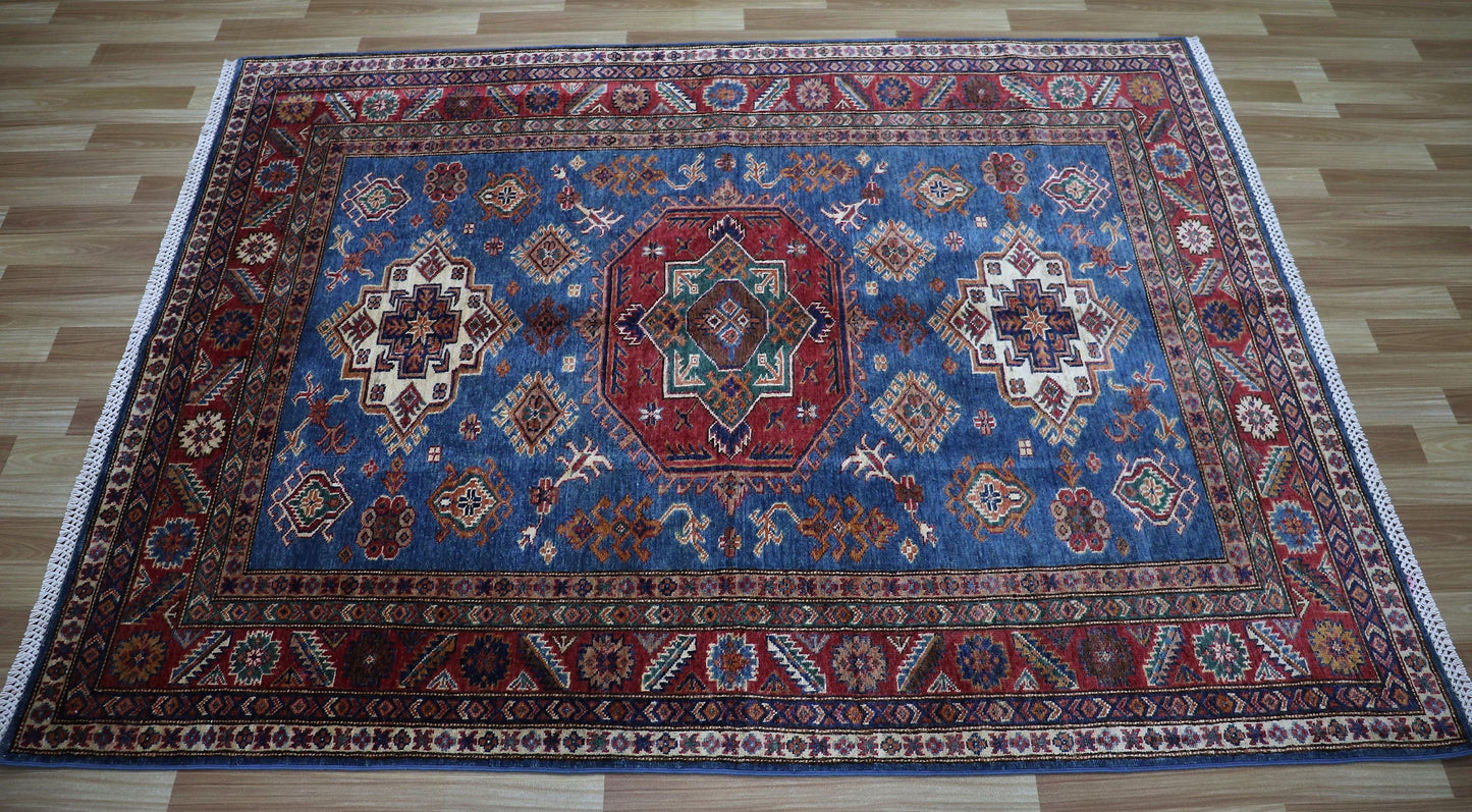 5x7 ft Blue Traditional Area Rug, Afghan Hand Knotted Wool Medallion Carpet, Rugs For Living Room, Bedroom Rug, Kitchen Rug, Oriental Rug