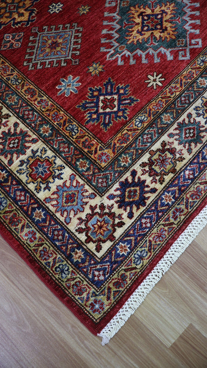 5x7 ft Red Traditional Area Rug, Afghan Hand Knotted Wool Oriental Carpet, Rugs For Living Room, Bedroom Rug, Dining Table Rug, Kitchen Rug