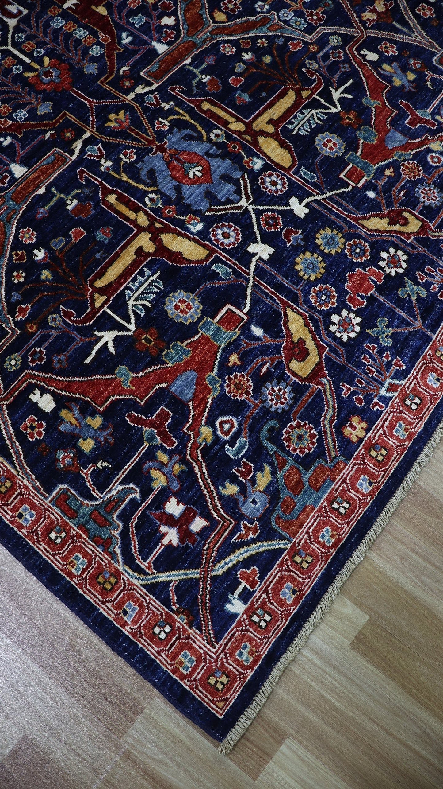 9x12 Ft Navy Blue Bidjar Area Rug, Persian Hand Knotted Wool Traditional Rectangle Carpet, Living Room Rug, Bedroom Rug, Dining Table Rug