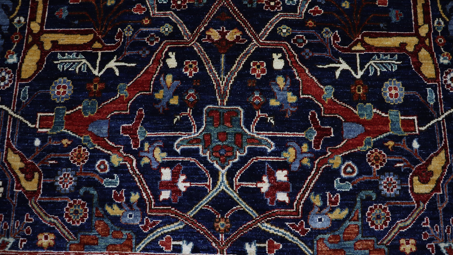 9x12 Ft Navy Blue Bidjar Area Rug, Persian Hand Knotted Wool Traditional Rectangle Carpet, Living Room Rug, Bedroom Rug, Dining Table Rug