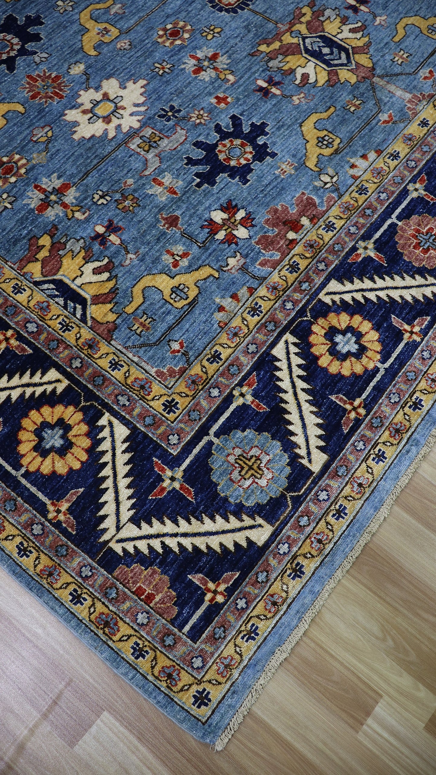 9x12 Ft Blue Oriental Large Area Rug, Afghan Hand Knotted Wool Traditional Rectangle Carpet, Living Room Rug, Bedroom Rug, Dining Table Rug