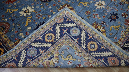 9x12 Ft Blue Oriental Large Area Rug, Afghan Hand Knotted Wool Traditional Rectangle Carpet, Living Room Rug, Bedroom Rug, Dining Table Rug