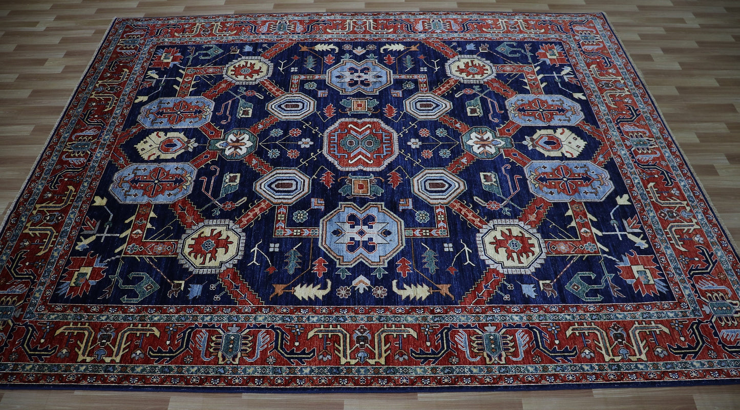 8x10 Ft Blue Oriental Area Rug, Afghan Hand Knotted Wool Traditional Rectangle Carpet, Rugs For Living Room, Bedroom Rug, Dining Table Rug