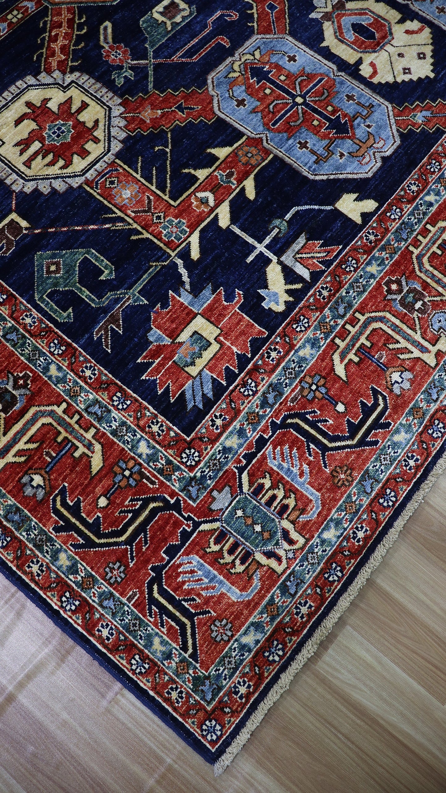 8x10 Ft Blue Oriental Area Rug, Afghan Hand Knotted Wool Traditional Rectangle Carpet, Rugs For Living Room, Bedroom Rug, Dining Table Rug