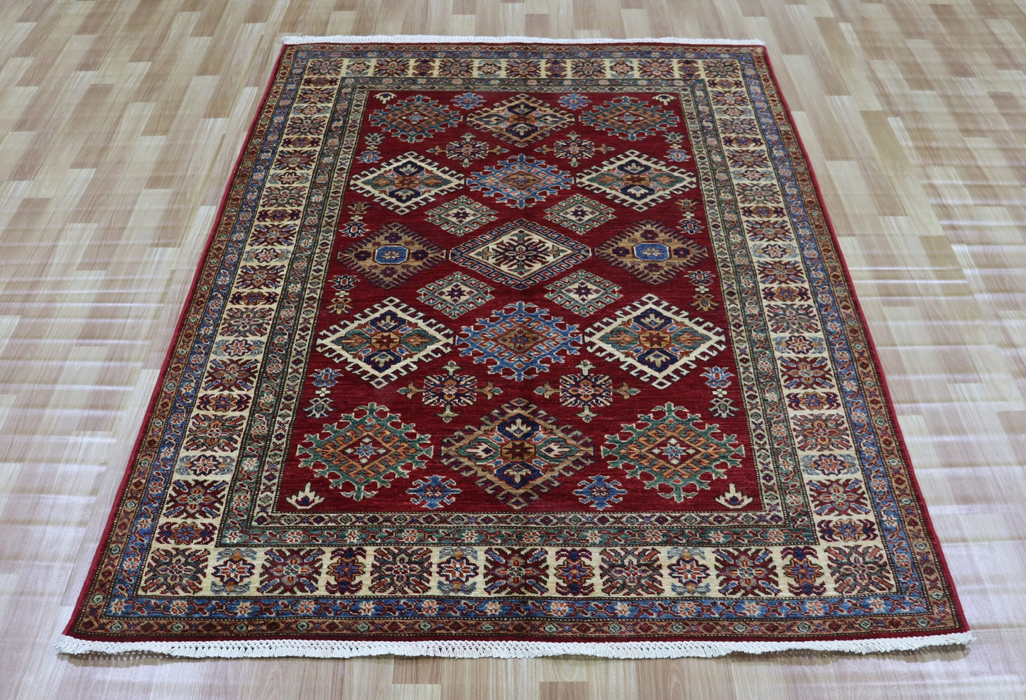 5x7 ft Traditional Area Rug, Red Afghan Hand Knotted Wool Oriental Carpet, Rugs For Living Room, Bedroom Rug, Dining Table Rug, Kitchen Rug